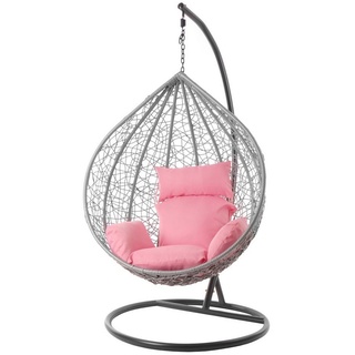 KIDEO Hängesessel »Hängesessel MANACOR hellgrau«, Schwebesessel mit Gestell und Kissen, lightgrey, moderner Hängesitz, Loungesessel in hellgrau, Nest-Kissen rosa