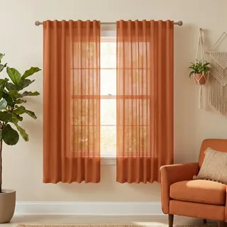 KOUFALL Fall Orange Vorhänge für Wohnzimmer, durchscheinende Leinen Lichtfilternde Herbst Bauernhaus Vorhänge für Schlafzimmer Dekor