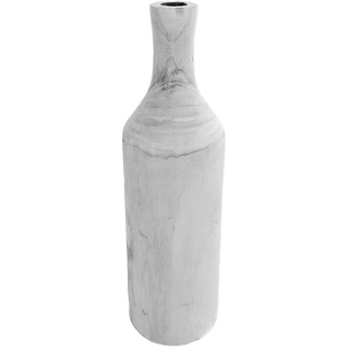 Holz Blumenvase XXL Flasche - 46 cm in White Washed - Deko Vase naturbelassen - Tischdeko Fensterdeko für Kunstpflanzen und Pampasgras