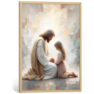Christliche Holzgerahmte Kunst, Jesus, Wandkunst, religiöse Wanddekoration, Jesus mit Mädchen, Gemälde für Wohnzimmer, Schlafzimmer, Bibelversen, Poster, moderne christliche Heimdekoration, Schrift