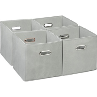 Relaxdays Aufbewahrungsbox 4er Set, Faltbare Regalboxen, HxBxT: 30x30x30 cm, mit Griffen, Faltboxen für Regale, grau