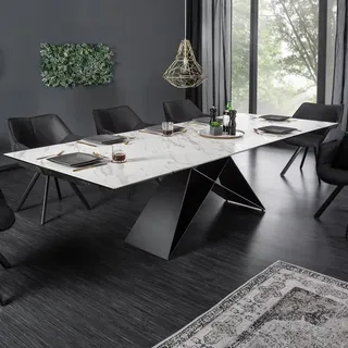 riess-ambiente Ausziehbarer Esstisch PROMETHEUS 180-220-260cm Glas Marmor-Design weiß Keramik Italy Esszimmertisch Tisch - Weiß