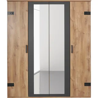 Drehtürenschrank WIMEX "Malmö, Kleiderschrank mit Spiegel, Made in Germany", grau (plankeneichefarben, graphit), B:180cm H:210cm T:58cm, Schränke, Drehtürenschrank, im Industrial Look, 180 oder 225cm breit