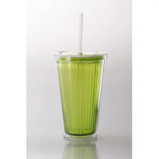 Gimex Campingartikel Trinkbecher 450ml mit Schraubdeckel Plus Strohhalm Lemon, 550/080