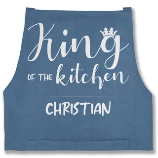 Schürze - Kochschürze Herren Männer - King of the Kitchen mit Name I Geschenk Kochen I Geschenk für Köche - 85x69 - Jeans Blau - apron for men english schürzen küche koch bester - 85x69
