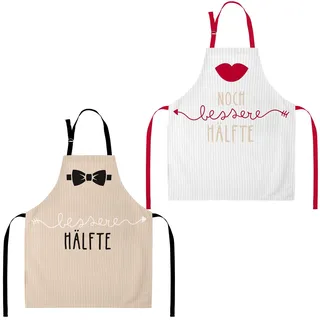 GRUSS & CO Set mit Spruch Bessere Hälfte | Geschenkset mit 2 Schürzen | lustiges Hochzeitsgeschenk | 48628 Schürzenset, Mehrfarbig, Einheitsgröße - Einheitsgröße