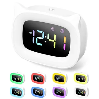 PERMUST LED Kinderwecker mit Einstellbarer Helligkeit, 18 Klingeltöne, Licht, 4 Modi, Snooze-Modus und USB-Ladeanschluss - Einfache Installation