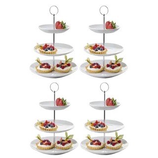 Home4You Etageren 4er Set, H 37 cm - Weiß - Porzellan - 3 Etagen - 4er Set