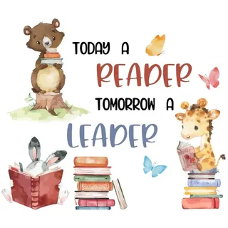 SUPERDANT Wandtattoo Tiere Zum Lesen Inspirierende Zitate Lesen Wandsticker Today A Reader Kunstdekoration Wandaufkleber Vinyl Wandsticker Großes Wandzitat Für Lesezimmer Klassenzimmer Schule Dekor