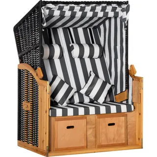 Outsunny Strandkorb Doppelliege mit Dach & Getränkehalter, 5-Stufen Rückenlehne, PE-Rattan Grau Weiß, 118x79x160cm für Garten & Terrasse   Aosom.de