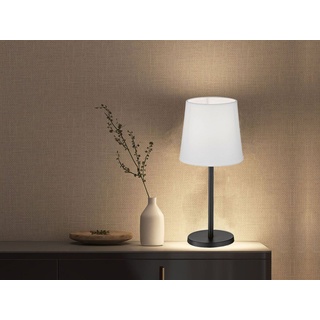FHL easy! LED Nachttischlampe, LED wechselbar, Warmweiß, kleine Design-klassiker Schwarz mit Stoff Lampenschirm Weiß, Höhe 30cm schwarz|weiß