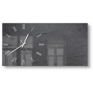 DEQORI Wanduhr 'Schiefertafel Stein-Optik' (Glas Glasuhr modern Wand Uhr Design Küchenuhr) grau|schwarz 60 cm x 30 cm