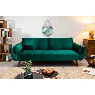 riess-ambiente Schlafsofa DIVANI 220cm smaragdgrün/braun - Samt, Gummibaum, inkl. Kissen, Retro, Einzelartikel 1 Teile, 3-Sitzer mit Bettfunktion - ideal für Wohn- und Schlafzimmer oder Loft braun|grün