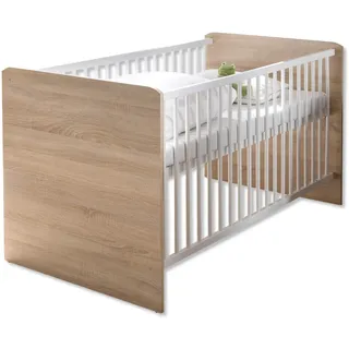 WIKI Sicheres Babybett mit 70 x 140 cm Liegefläche - Schönes Baby Gitterbett für einen geborgenen Schlaf in Eiche Sonoma Optik, Weiß - 144 x 80 x 82 cm (B/H/T)
