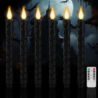 Halloween Deko LED Stabkerzen mit Timerfunktion Echtwachskerzen,Led Kerzen mit Fernbedienung Flackernde Flamme,Elektrische Kerzen Flammlose für Weihnachtsdeko,Hochzeit Party Tisch Dekoration (Black)
