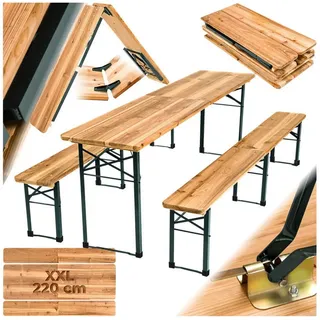tectake Bierzeltgarnitur Biergarnitur - klappbar und transportabel, (Festzeltgarnitur Ralf, 3-tlg., in braun), Oberfläche lackiert für Schutz braun 50,50 cm x 77,50 cm x 50,50 cm