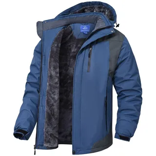 Zoofly Herren Winterjacke Warme Gefüttert Skijacke Wasserdicht Funktionsjacke Verdickt Snowboardjacke Fleecejacke Mit Kapuze Männer Blau-XL - XL