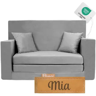 Flumi Personalisierte Kindercouch Kinder Sessel Sofa Schlafsofa jugendzimmer mit Gravur KINDERNAME Spielsofa für Kinderzimmer Schlafsessel Bettfunktion Kindermöbel 92x40x60 (Grau)