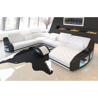 Sofa Dreams Wohnlandschaft Leder Sofa Swing XXL U Form Ledersofa Ledercouch, Couch, mit LED, wahlweise mit Bettfunktion als Schlafsofa, Designersofa schwarz|weiß