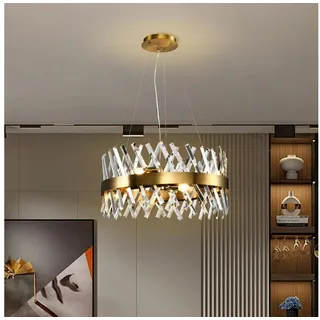 LQWELL Kronleuchter Modern Lampenschirm Industrie Chandelier E14 Schlafzimmerlampe, Keine Glühbirne, Champagner Gold Minimalistische Kristall Pendellampe Hängelampe, Wohnraumbele, für Wohnzimmer Schlafzimmer Esszimmer Gang Cafés Bar Studio Ø 60 cm