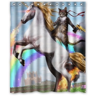 Funny Unicorn and cat Shower Curtain, Shower Rings Included 100% Polyester Waterproof 60" x 72"