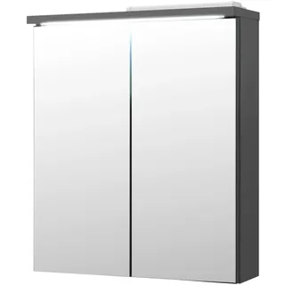 POOL Spiegelschrank Bad mit LED-Beleuchtung in Anthrazit - Moderner Badezimmerspiegel Schrank mit viel Stauraum - 60 x 68 x 20 cm (B/H/T)