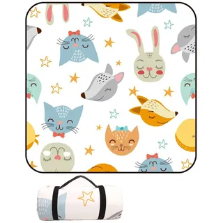DOTBUY-SHOP Picknickdecke Wasserdicht, Campingdecke Stranddecke Wärmeisoliert Maschinenwaschbar Faltbar Picknickmatte, für Outdoor Strand Campen Wandern Ausflüge (Zoo,150x150cm)