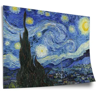 Printistico Poster Vincent van Gogh - Die Sternennacht (1889) Kunstdruck ohne Rahmen, Wandbild - A4, A3, A2, A1, A0, XXL - Wohnzimmer, Schlafzimmer, Küche, Deko