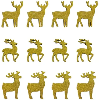 Oblique Unique® Holz Rentier Streudeko Glitzer Gold Tisch Deko für Weihnachten Advent Weihnachtsdeko