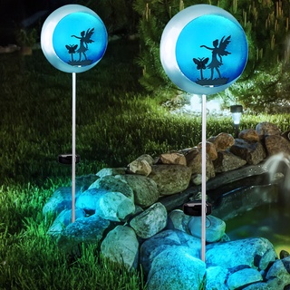 Solarleuchte Erdspieß Gartenstecker Fee Solar Außenleuchte Stecklampe Mond, blau silber, LED warmweiß, LxBxH 16x5x90 cm, 3er Set