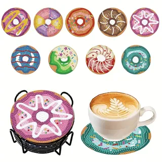 Diamond Art Painting Untersetzer mit Ständer DIY Craft untersetzer Krapfen Muster Runde untersetzer