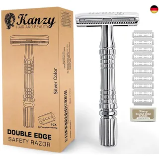 KANZY HAIR AND BEAUTY Kanzy Rasierhobel Herren und Damen mit Reise Etui Nassrasierer Sicherheitsrasierer arbeitet mit allen Doppelkante Rasierer Klingen Safety Razor Set