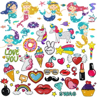 MEIEST 42 Diamond Painting Sticker Set für Kinder, Meerjungfrau, Einhorn, Edelstein, Mosaik-Aufkleber, Malen nach Zahlen, kreative, handgefertigte Kunst- und Bastelgeschenke