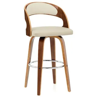 TAPHET Barhocker Drehbare Massivholz-Barhocker, Counter Heigh Barhocker mit Rücken, PU-Leder-Barhocker für Kücheninsel, Esszimmerstühle für Bar, 65cm/ 25.6 in Sitzhöhe (Color : White, Size : 65cm)
