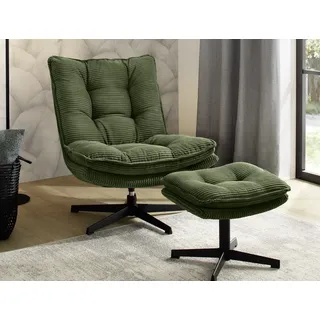 Jockenhöfer Relaxsessel KASPER Cord 76 x 47 x 0 cm Grün mit Hocker
