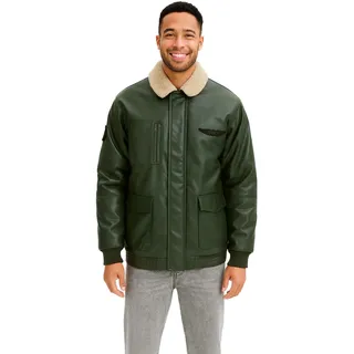 Herren Piloten-Jacke aus Lederimitat stylische Outdoor-Jacke mit Teddykragen 934067 Olivgrün - 52