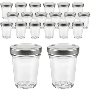 mikken Einmachglas kleine Bechergläser 65 ml mini Gläschen mit Etiketten, (Spar-Set, 20er Set), Sturzform silberfarben