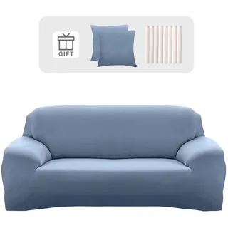 Lydevo Sofabezug 2 Sitzer Stretch Sofahusse Elastischer Sofabezug Spandex Sofa Überzug mit 2 Kissenbezug Anti-Rutsch Waschbar Sofa Protection Cover Schonbezug Couch,Blau Grau