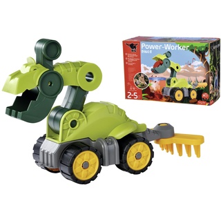 BIG - Dinosaurier-Bagger T-Rex - aus der Edition Power-Worker Mini-Dinos, Spielzeug-Fahrzeug mit Bagger-Funktion und Rechen für Kinder ab 2 Jahren