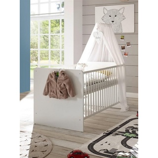möbelando Babybett »Paula«, Sicheres Babybett mit 70 x 140 cm Liegefläche - Schönes Baby Gitterbett für einen geborgenen Schlaf in Weiß - 82 x 81 x 144 cm (B/H/T) weiß
