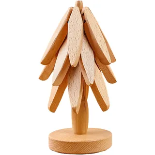 YRTUOP Topfuntersetzer Aus Holz, Baum Design Anti Verbrühungsmatte, Anti Verbrühungs Isolierunterlage Für Küchenarbeitsplatten, Teekannen, 10X10X22.5CM, Beige