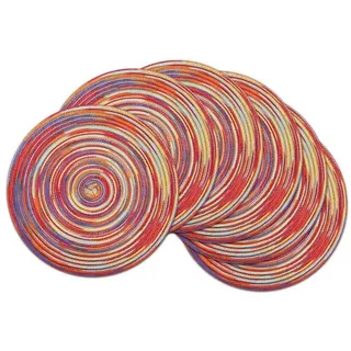 LuxusKollektion Platzset Tischsets Rund Abwaschbar Geflochten 6er Set Regenbogen-rot bunt