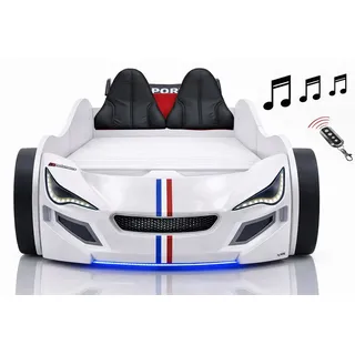 Aileenstore Autobett Kinder 90x200 Jungen LED Leuchte Unterbodenbeleuchtung Sound Fernbedienung,