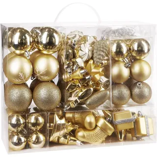 Brubaker Weihnachtskugeln 807703, gold, Kunststoff, Set mit 77 Teilen