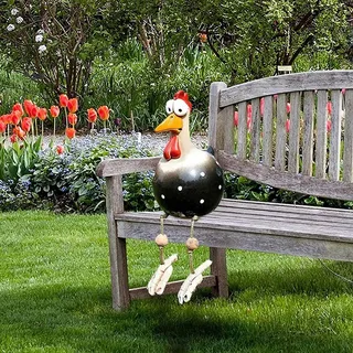 Kamndex Huhn Gartendeko, Harz und Keramik Hahn Deko Ornament Handarbeit Gartenstatuen Dekorative Hen Yard Dekor Geschenk Animal Figurine Farmhouse Garden Stake für Haus Andenken (Black)