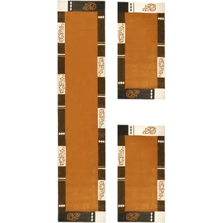Bettumrandung THEKO "Ambadi, handgetuftet" Gr. 14, braun, H:14mm, Obermaterial: 100% Schurwolle, Bettumrandungen, Bettvorleger, reine Schurwolle, mit Bordüre, modern, Läufer-Set