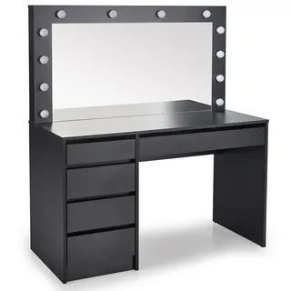 Konsimo® Schminktisch, Schwarz, Holz, Glas, 140x120x55 cm, Schlafzimmer, Schminktische