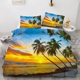 ROUSKI Bettwäsche-Set 135x200 cm 2-teilig Mikrofaser Palme 3D Wendebettwäsche