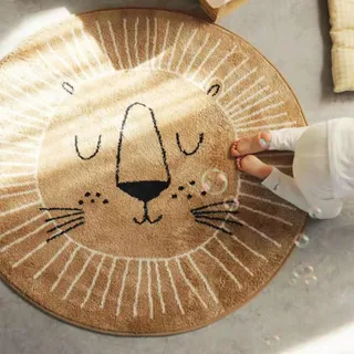 Runde Teppiche Dekorieren Kinderzimmer Mädchen Jungen,Lion Brown,ø 160 cm,Rund Löwe Teppich Weiches Spielmatte Kinder Schlafzimmer Spielzimmer Dekoration Circle Rug Floor Carpet