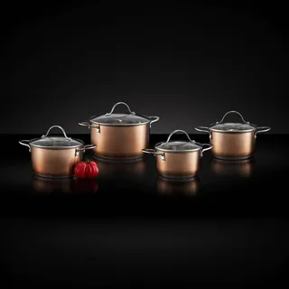 Ambition Topfset für Induktion Cupre 8-teilig Edelstahl Deckel Innenskala Kupfer